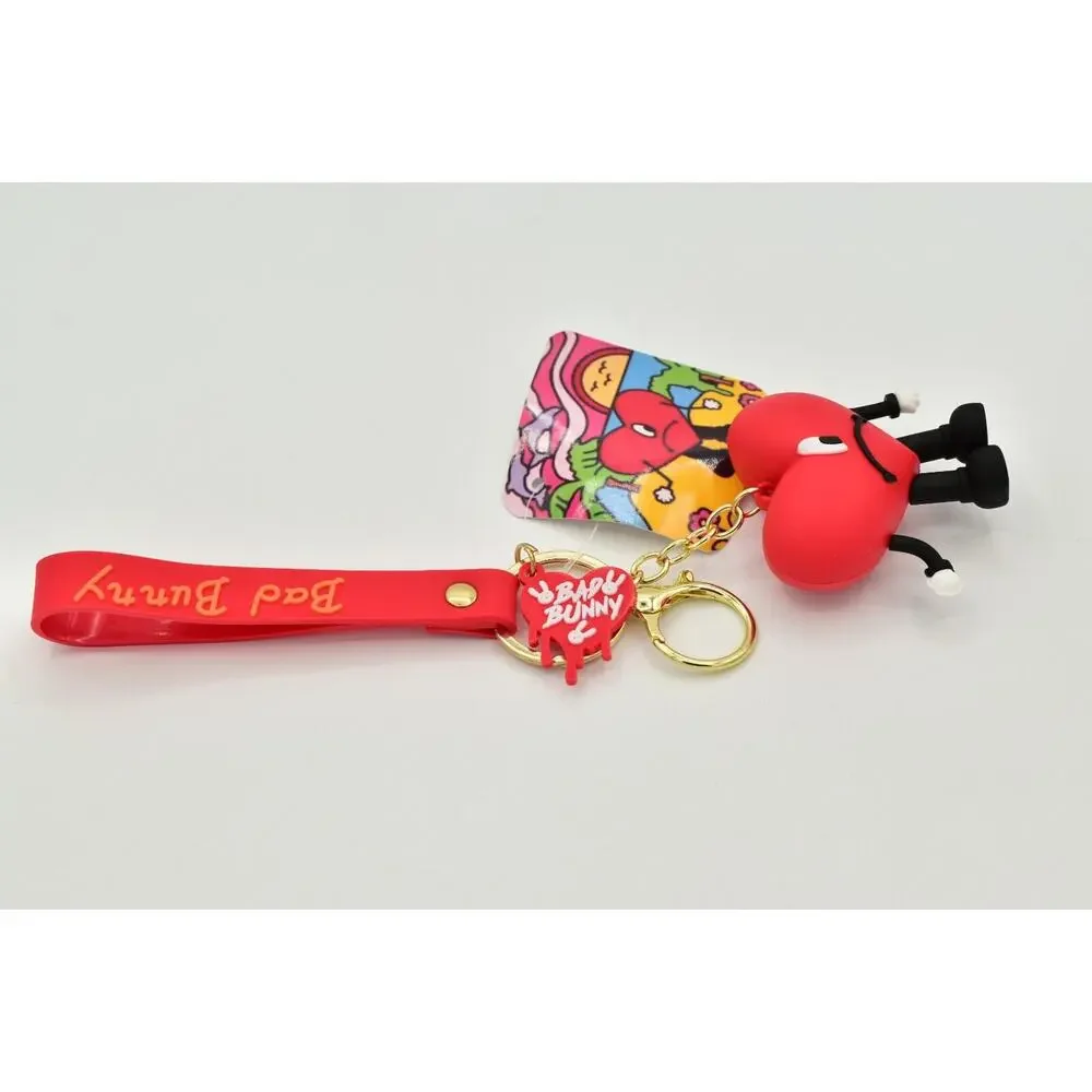 Bad Bunny Red Heart Silicone Metal Keychain Bundle Key Ring Purse Charm NEW NWT